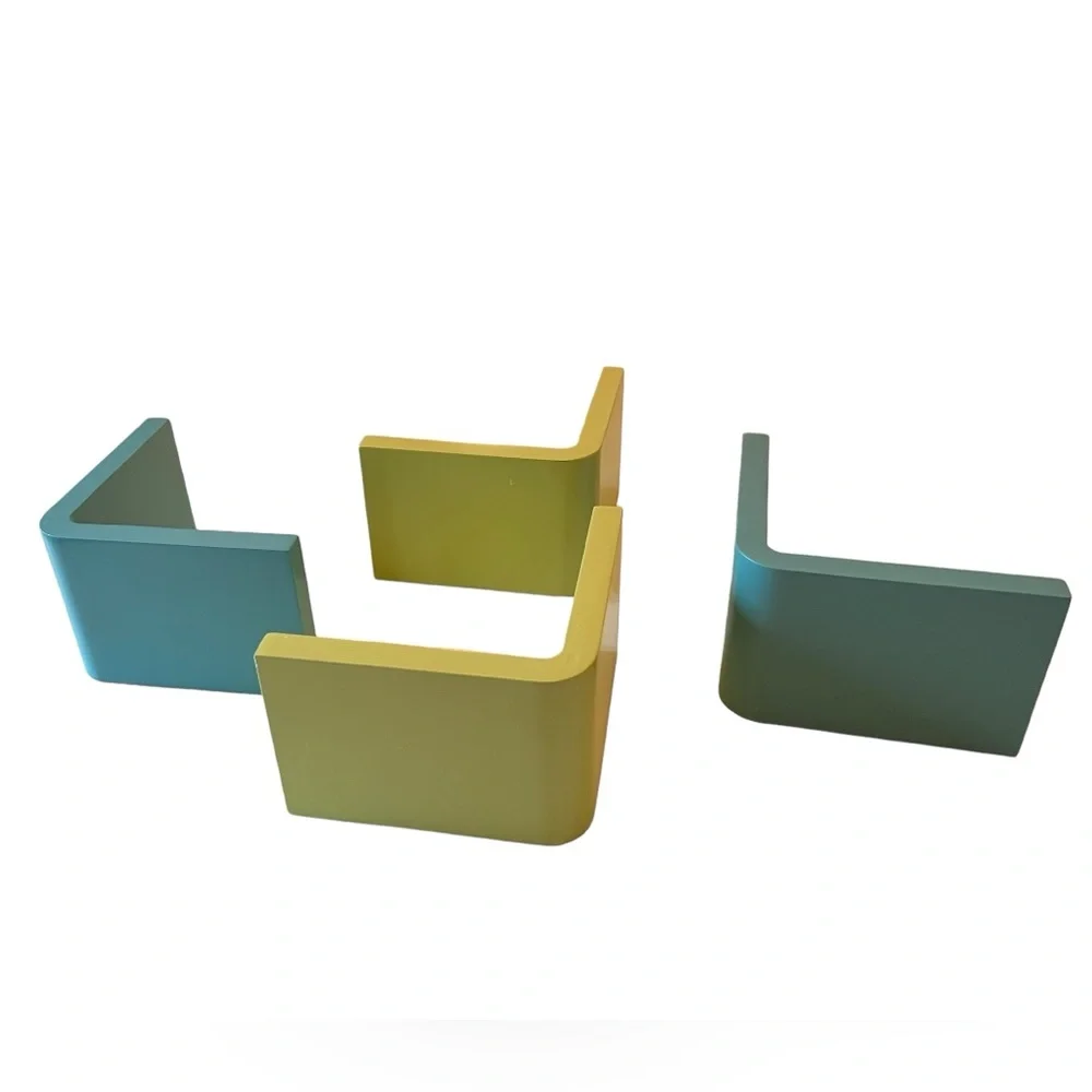VTG Mod 4 Pc L-Shaped Wall Book Trinket Shelf Lot Lime Green & Aqua Blue